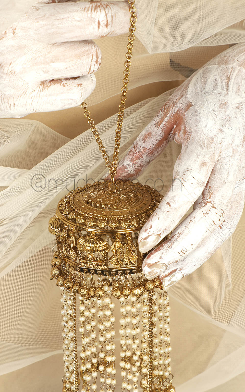 Antique Gold Polish Barati Bridal Pearl kaleera For Brides