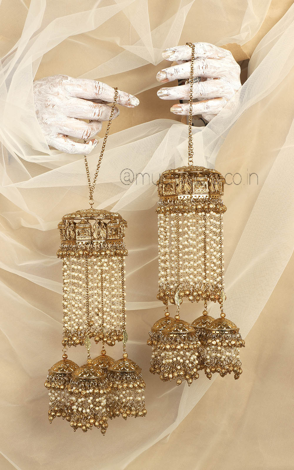 Antique Gold Polish Barati Bridal Pearl kaleera For Brides