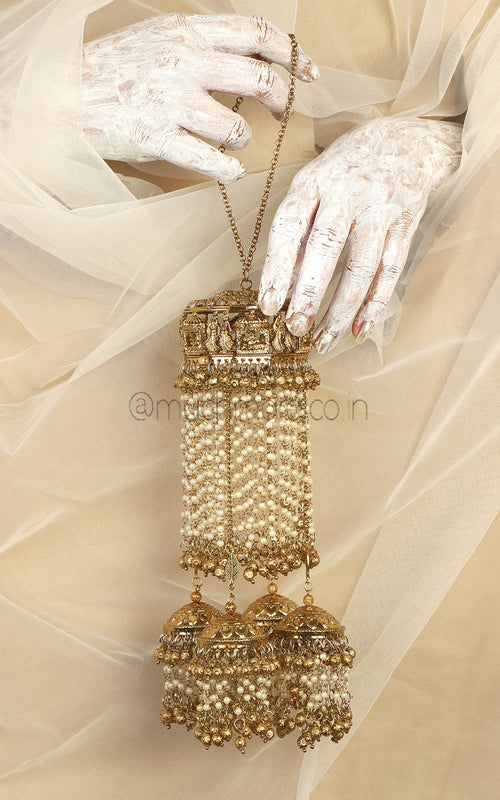 Antique Gold Polish Barati Bridal Pearl kaleera For Brides