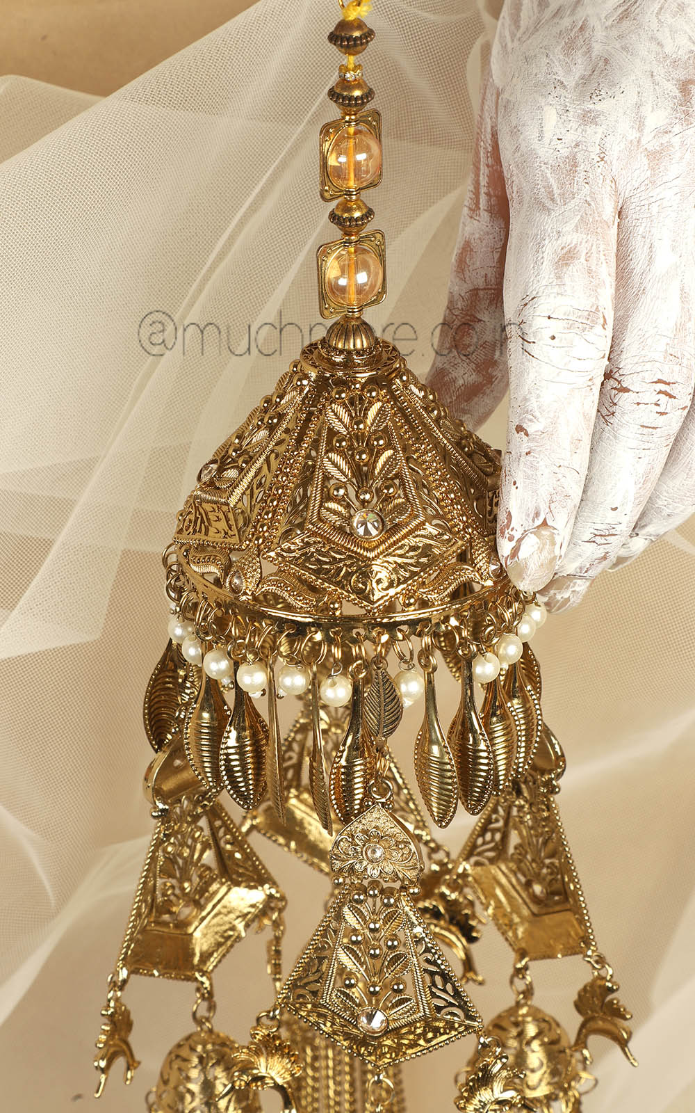 Antique Gold Polish Dolphin Hanging Bridal Kaleeras