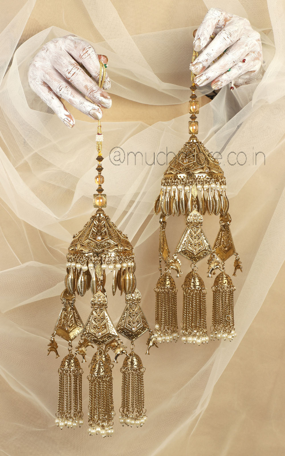 Antique Gold Polish Dolphin Hanging Bridal Kaleeras