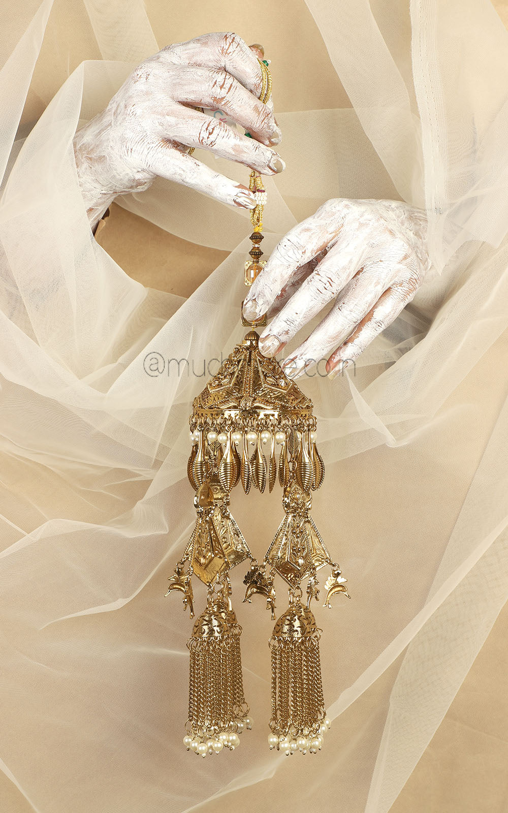Antique Gold Polish Dolphin Hanging Bridal Kaleeras