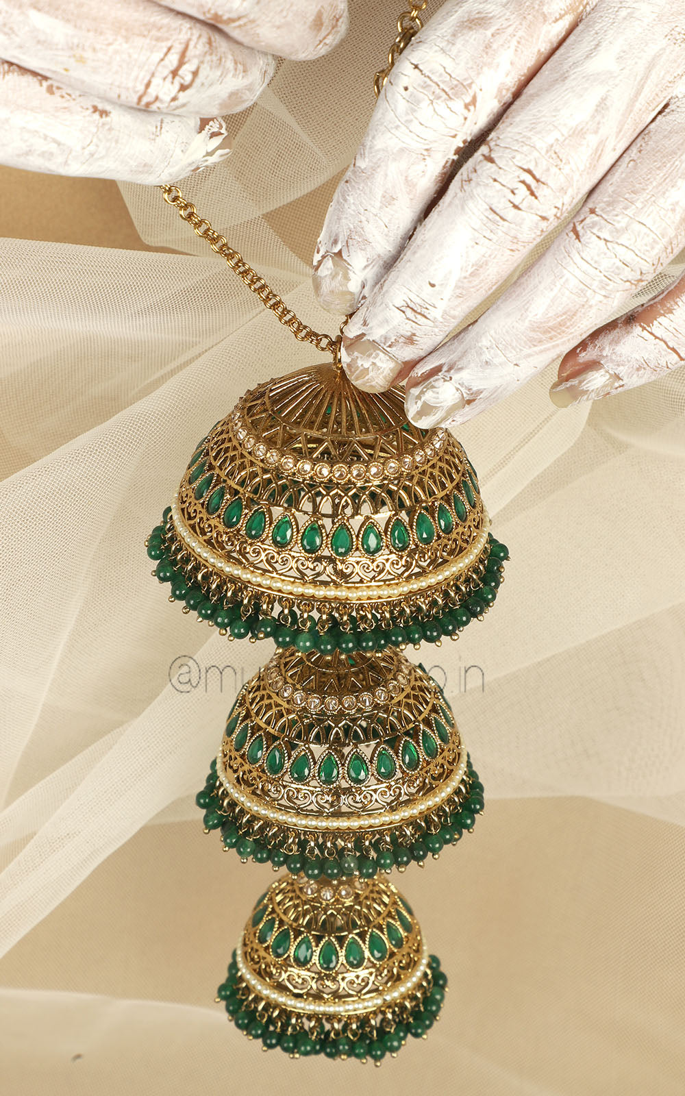 Designer Antique Gold Polish Reverse AD Emerald Green Kaliree