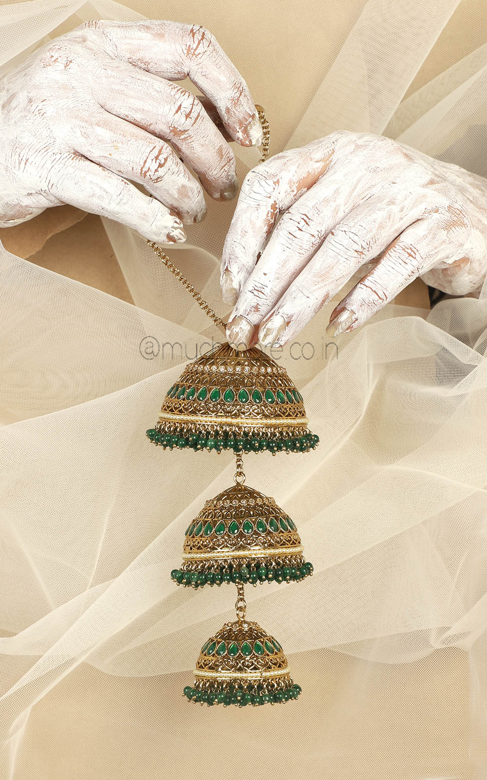 Designer Antique Gold Polish Reverse AD Emerald Green Kaliree