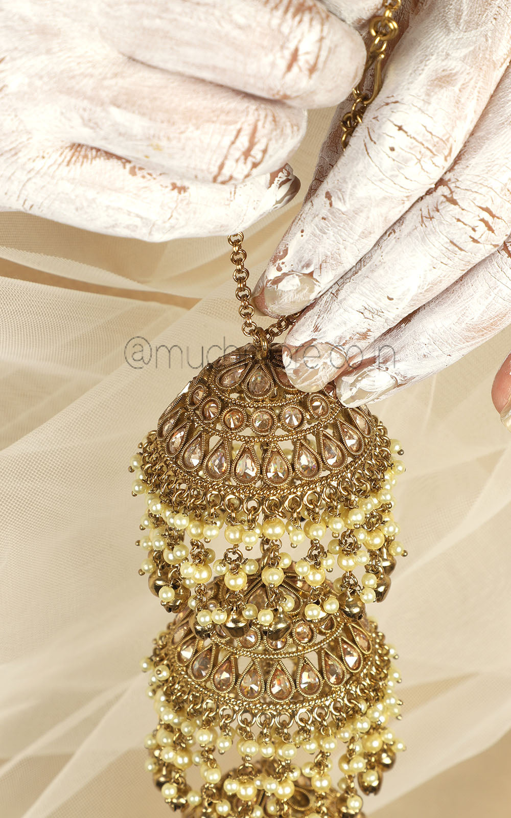 Small Jhumki Layer Kaleera With Pearl In Antique Gold Polish