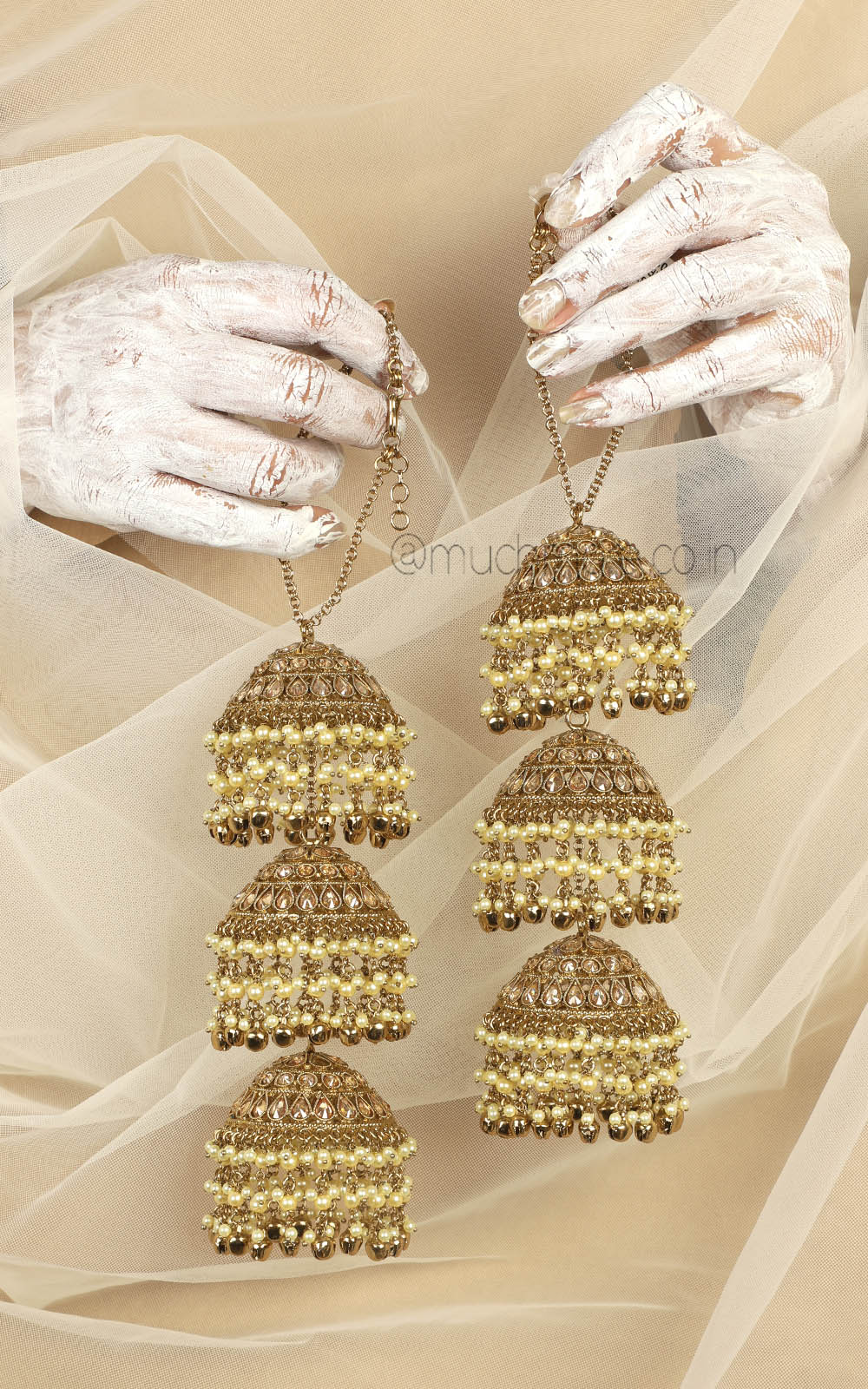 Small Jhumki Layer Kaleera With Pearl In Antique Gold Polish