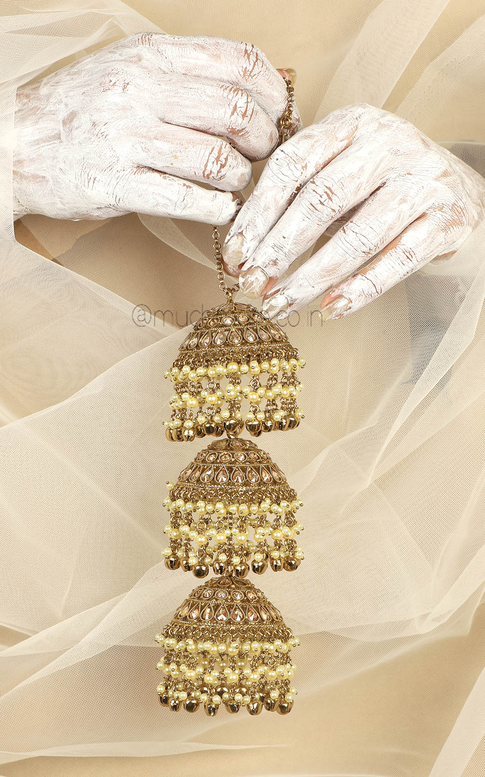 Small Jhumki Layer Kaleera With Pearl In Antique Gold Polish