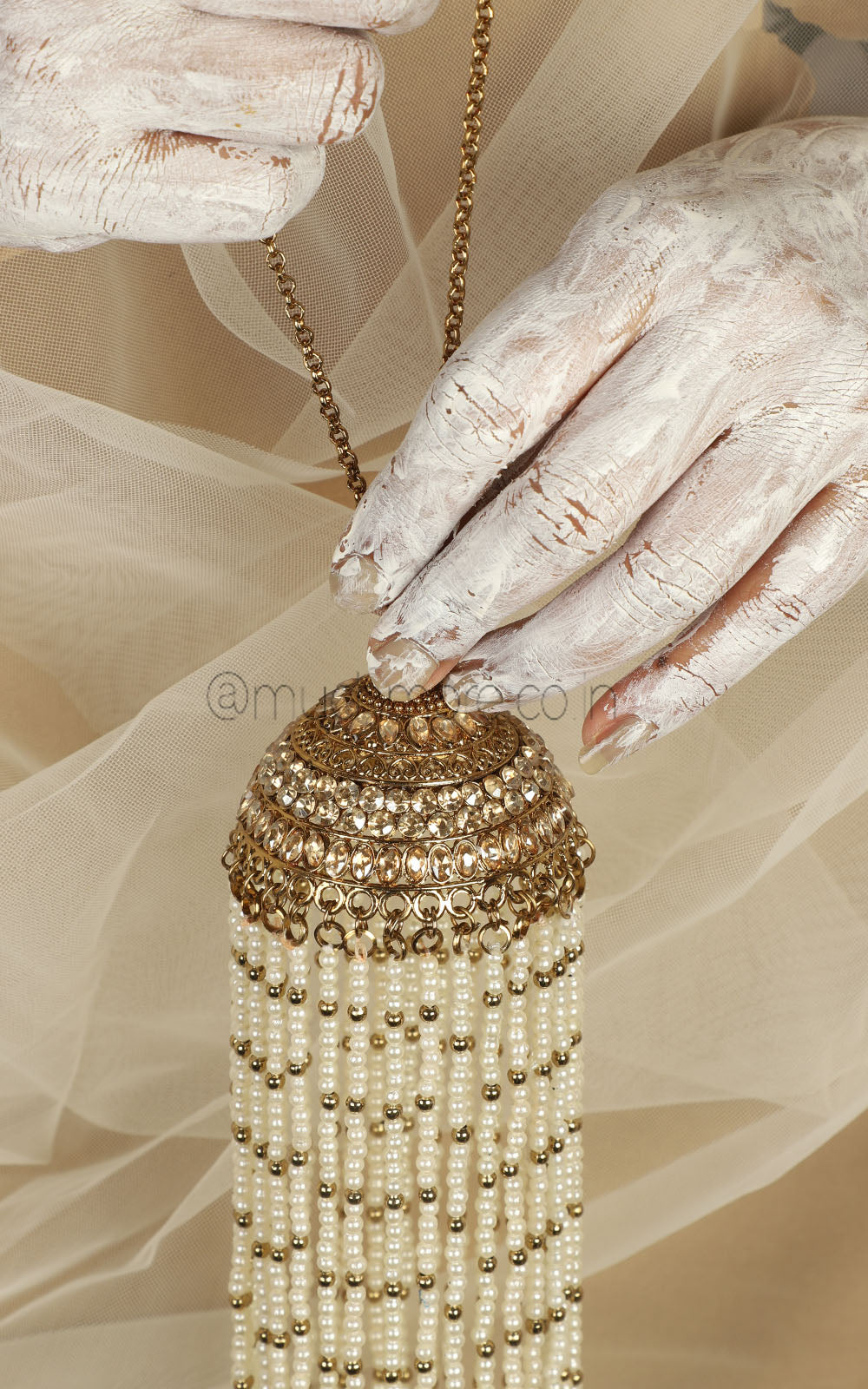 Long Pearl String With Antique Stone Work Kaleeras
