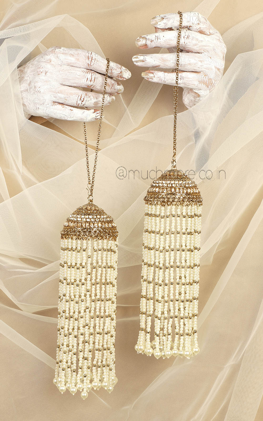 Long Pearl String With Antique Stone Work Kaleeras