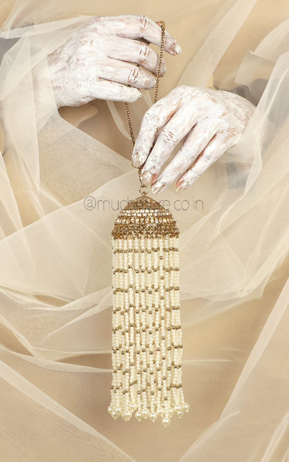 Long Pearl String With Antique Stone Work Kaleeras