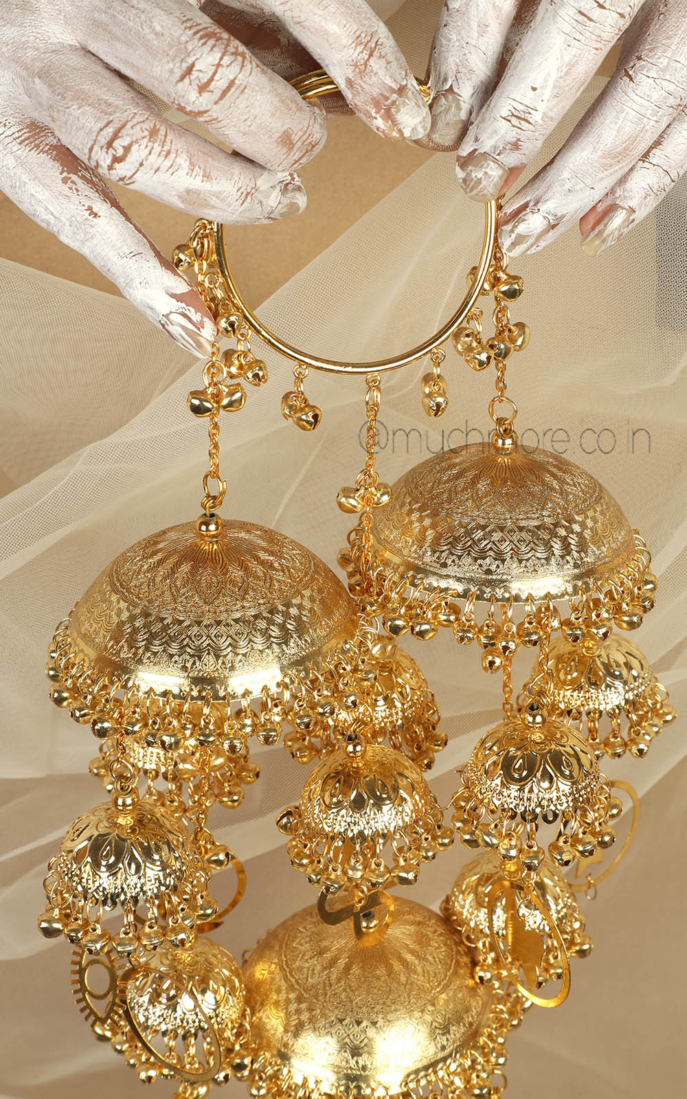 Yellow Gold Polish Butterfly And Charms Hanging Heavy Kaleeras