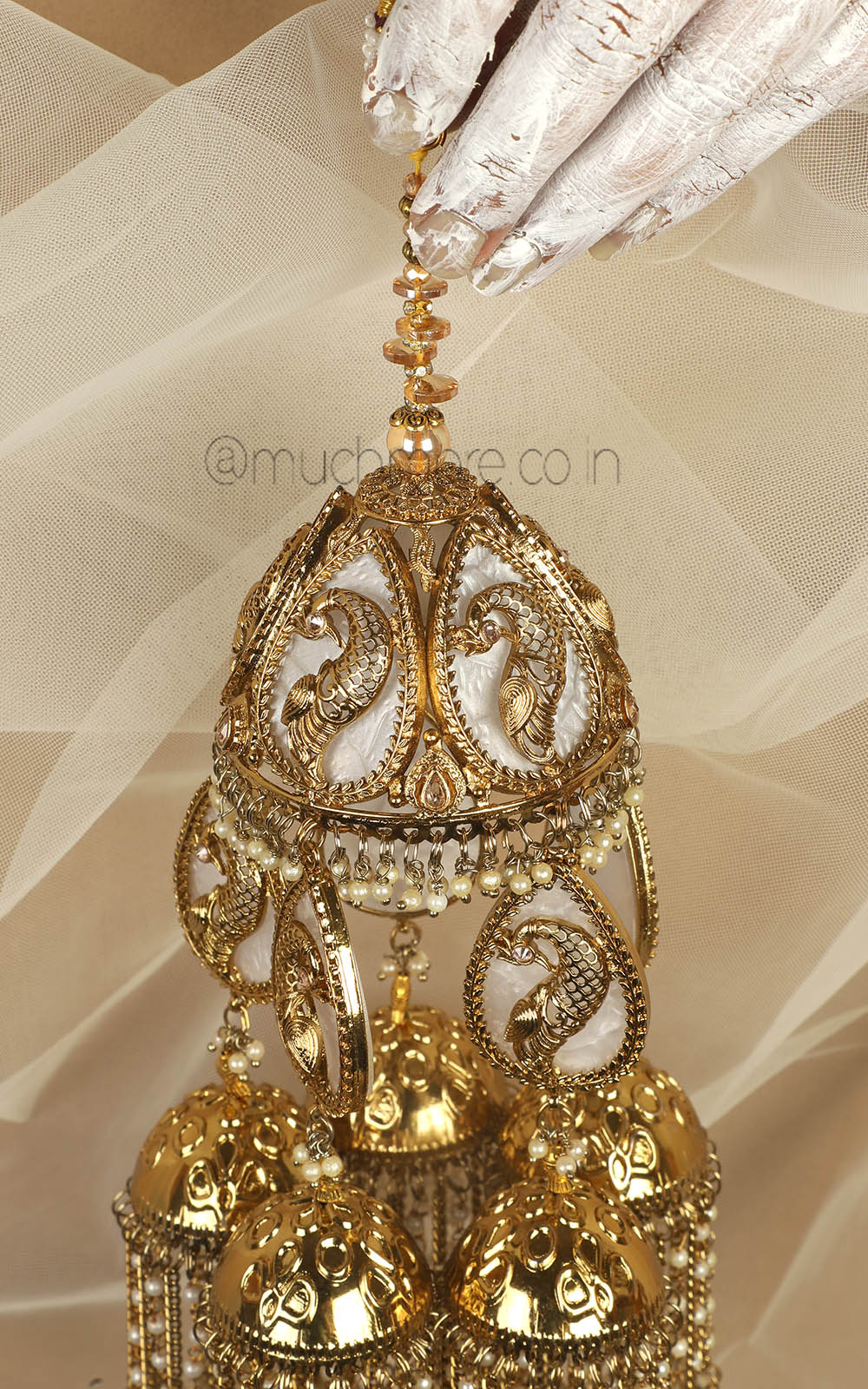 Peacock Kaleera With Pearl And Antique Gold Polish