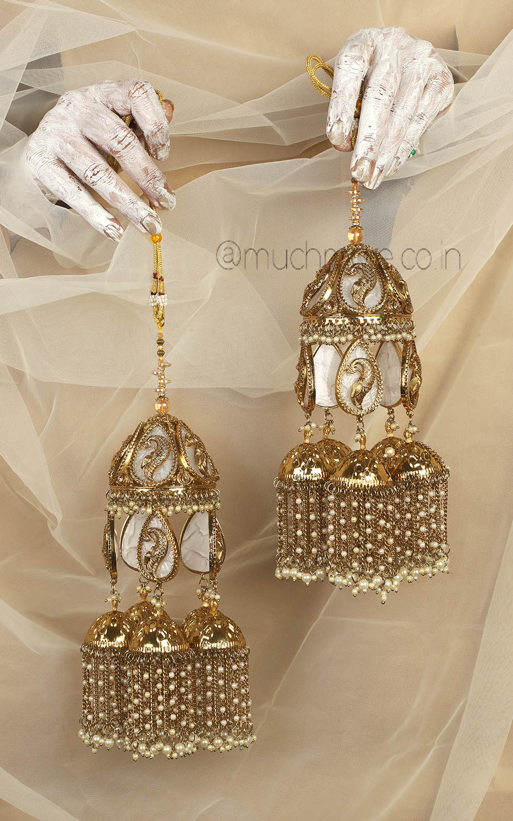 Peacock Kaleera With Pearl And Antique Gold Polish