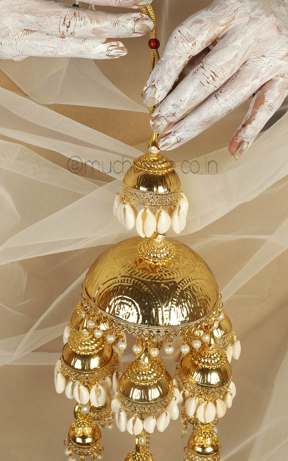 Yellow Gold Polish Sea Shell Kaleeras For Bride To Be