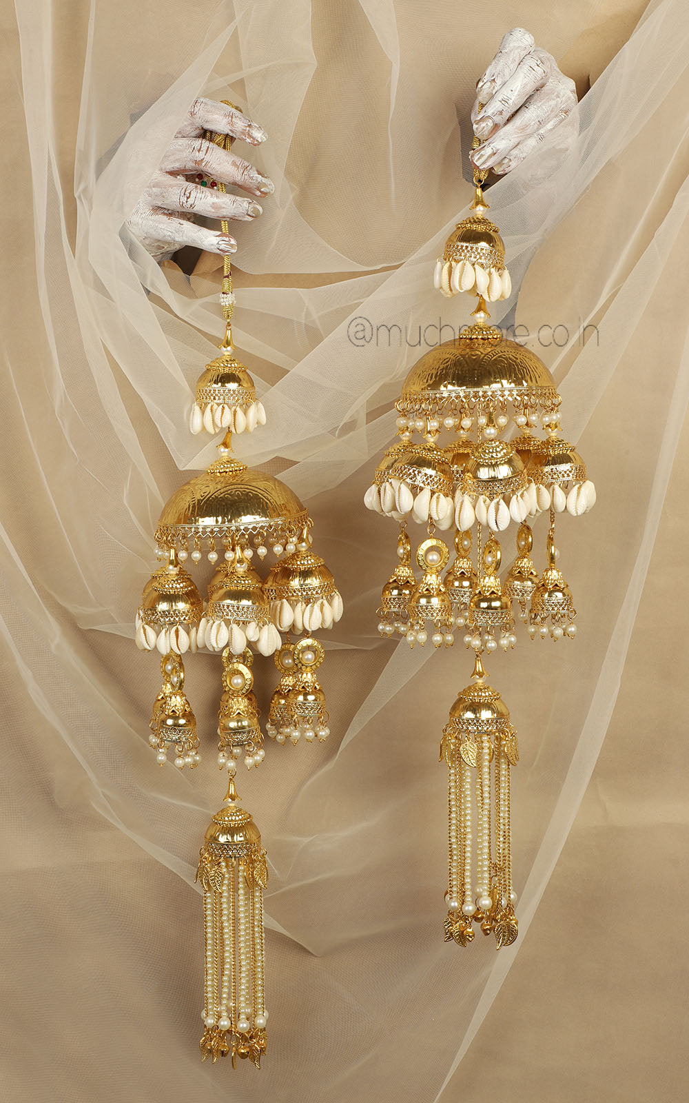 Yellow Gold Polish Sea Shell Kaleeras For Bride To Be