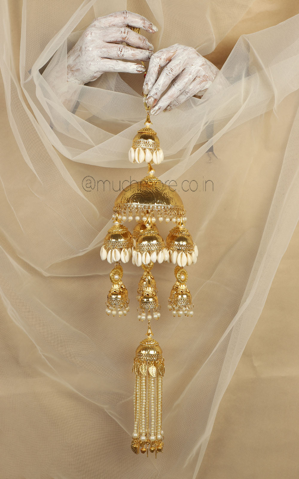Yellow Gold Polish Sea Shell Kaleeras For Bride To Be