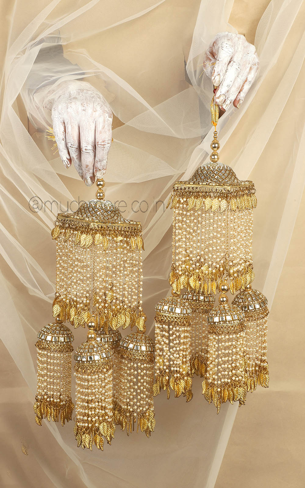 Pearl Hanging Gold Polish Light Weight Bridal Kaleeras