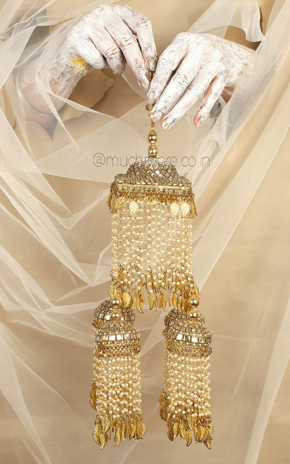 Pearl Hanging Gold Polish Light Weight Bridal Kaleeras
