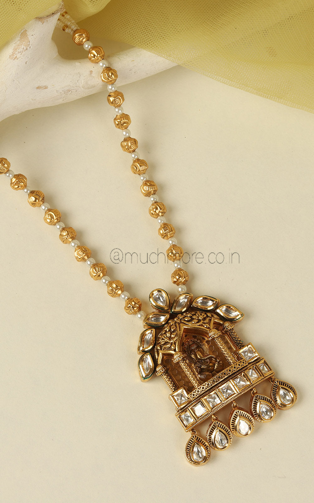 Gold Polish Ganesha Pendant With Kundan For Women