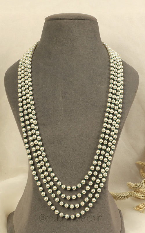 Buy Online Pearl With Emerald Beads Layer Unisex Mala