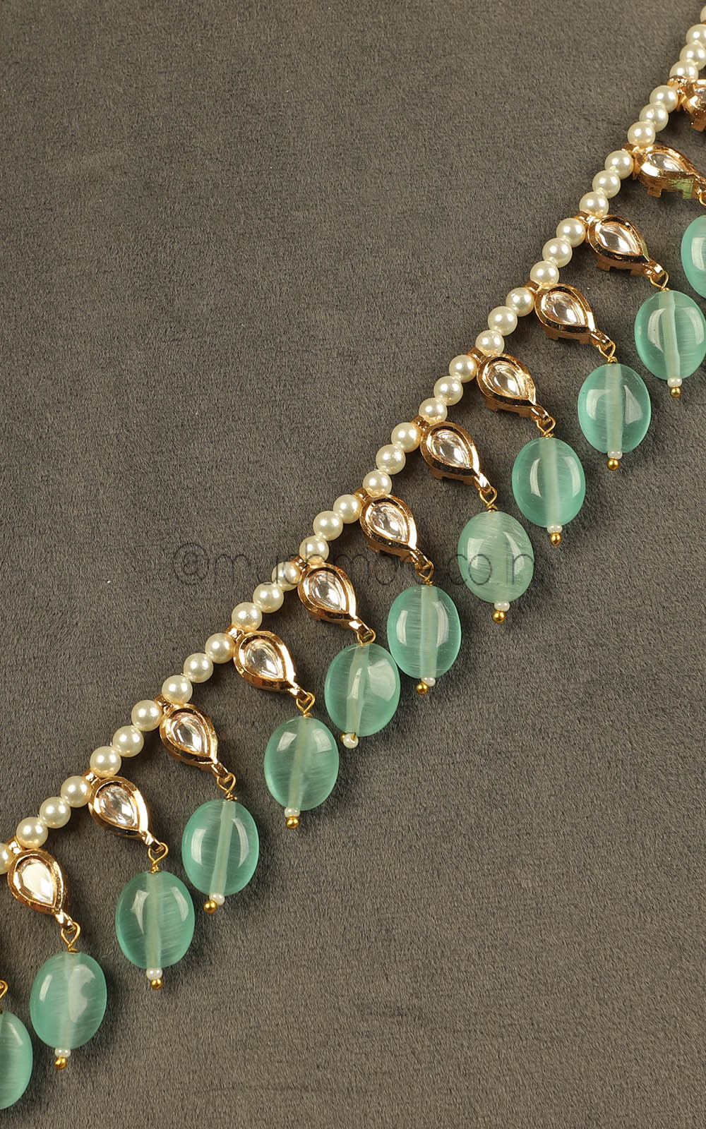 Mint Green Semi Precious Droplets Kundan Unisex Mala