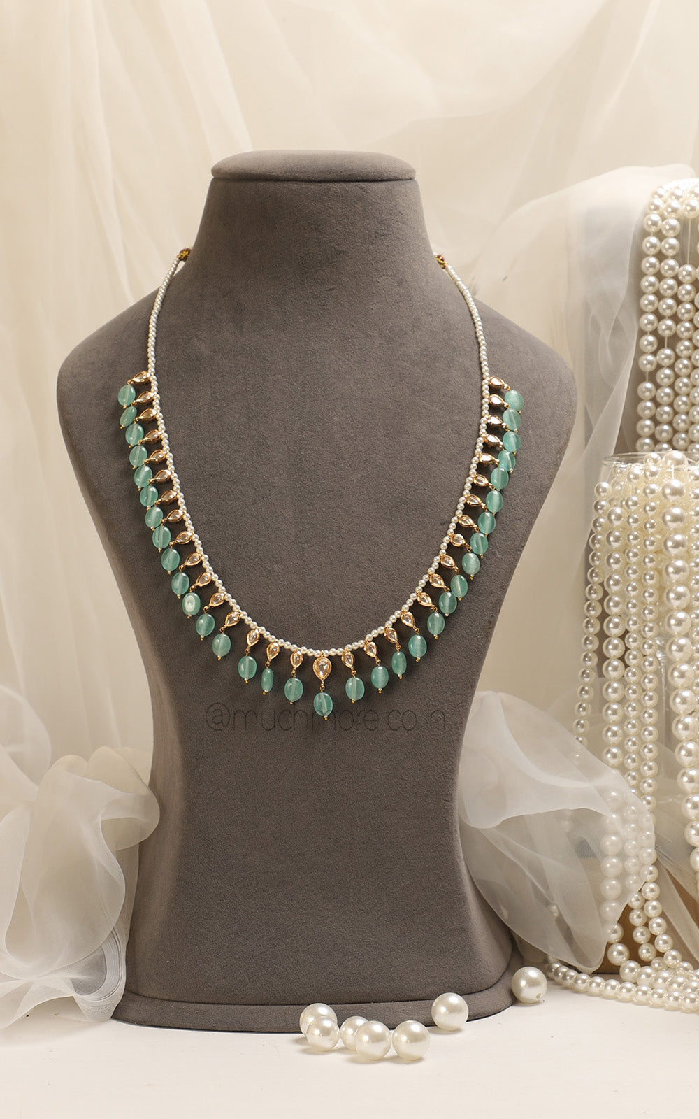 Mint Green Semi Precious Droplets Kundan Unisex Mala