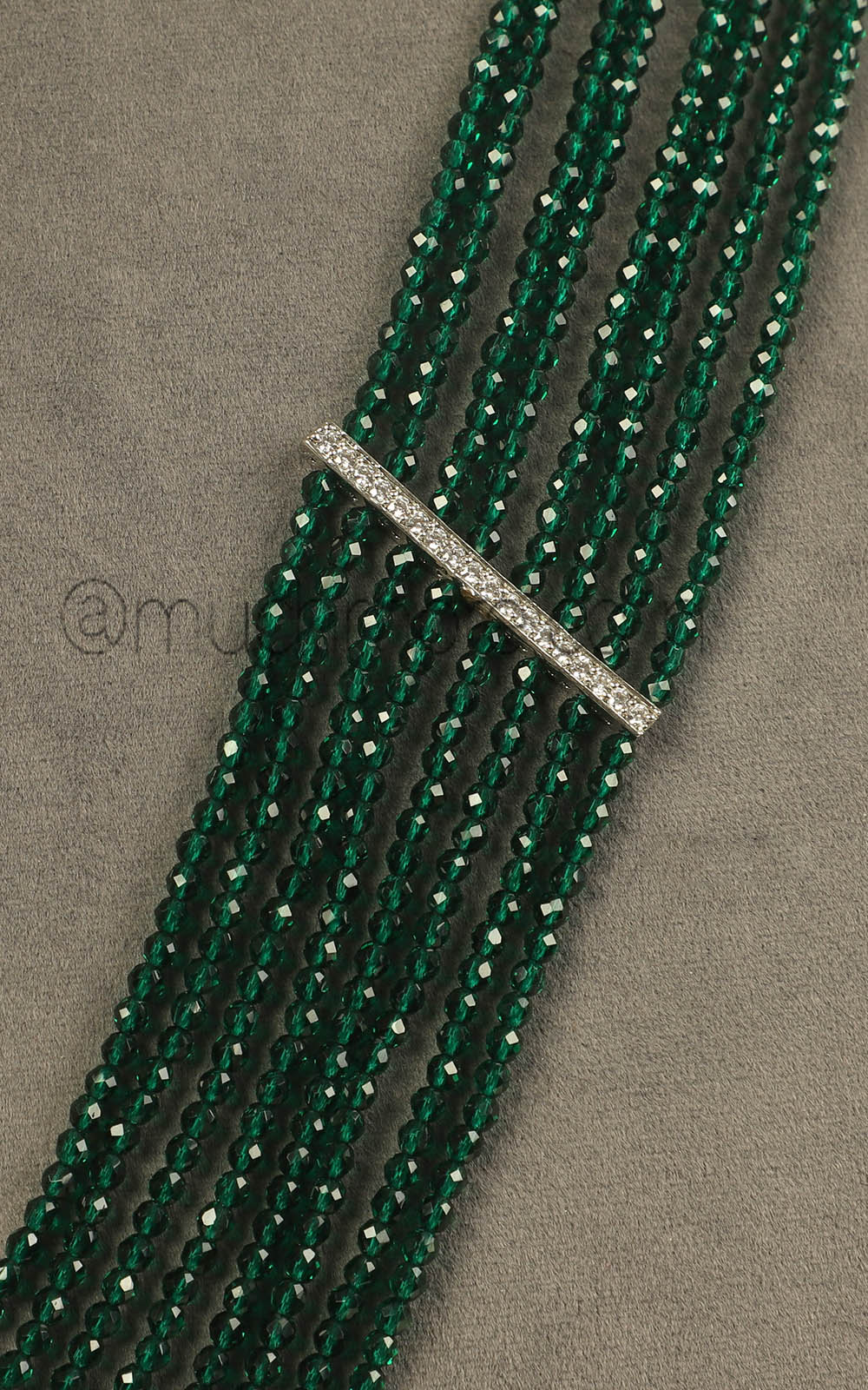 Dark Emerald Green Semi Precious Mala With Silver Polish