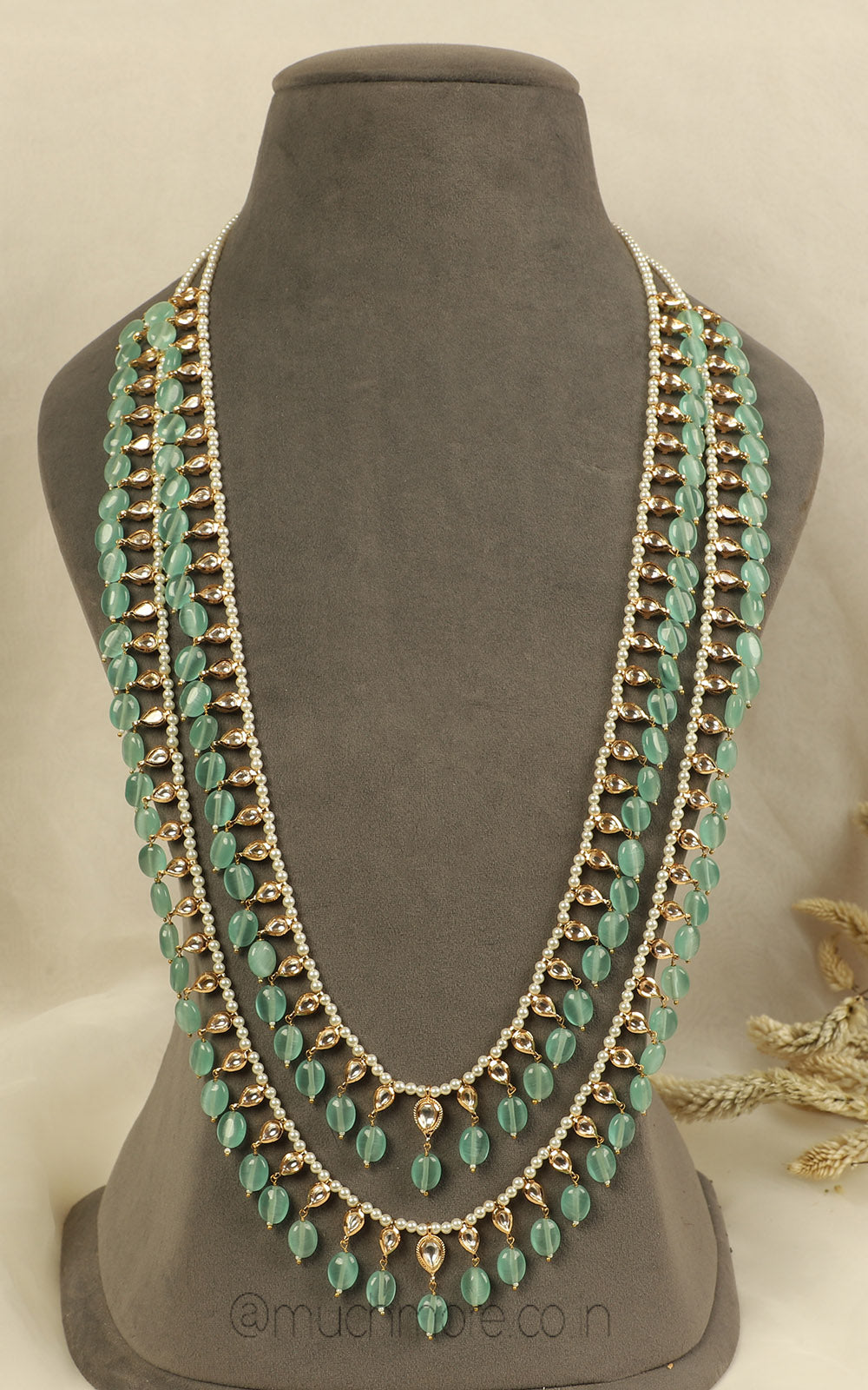 Onyx Green Droplets Double Layer Designer Unisex Long Mala