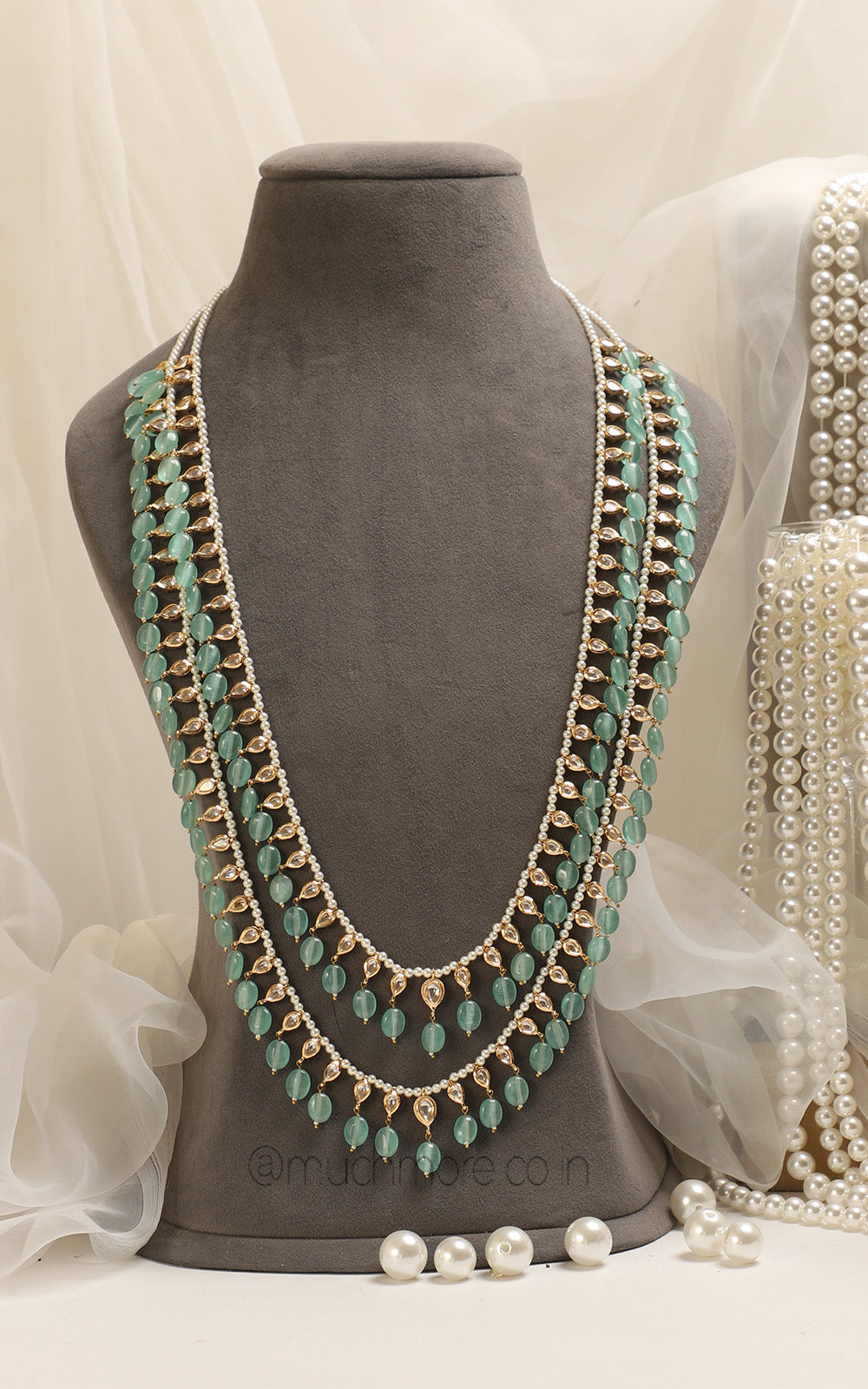 Onyx Green Droplets Double Layer Designer Unisex Long Mala