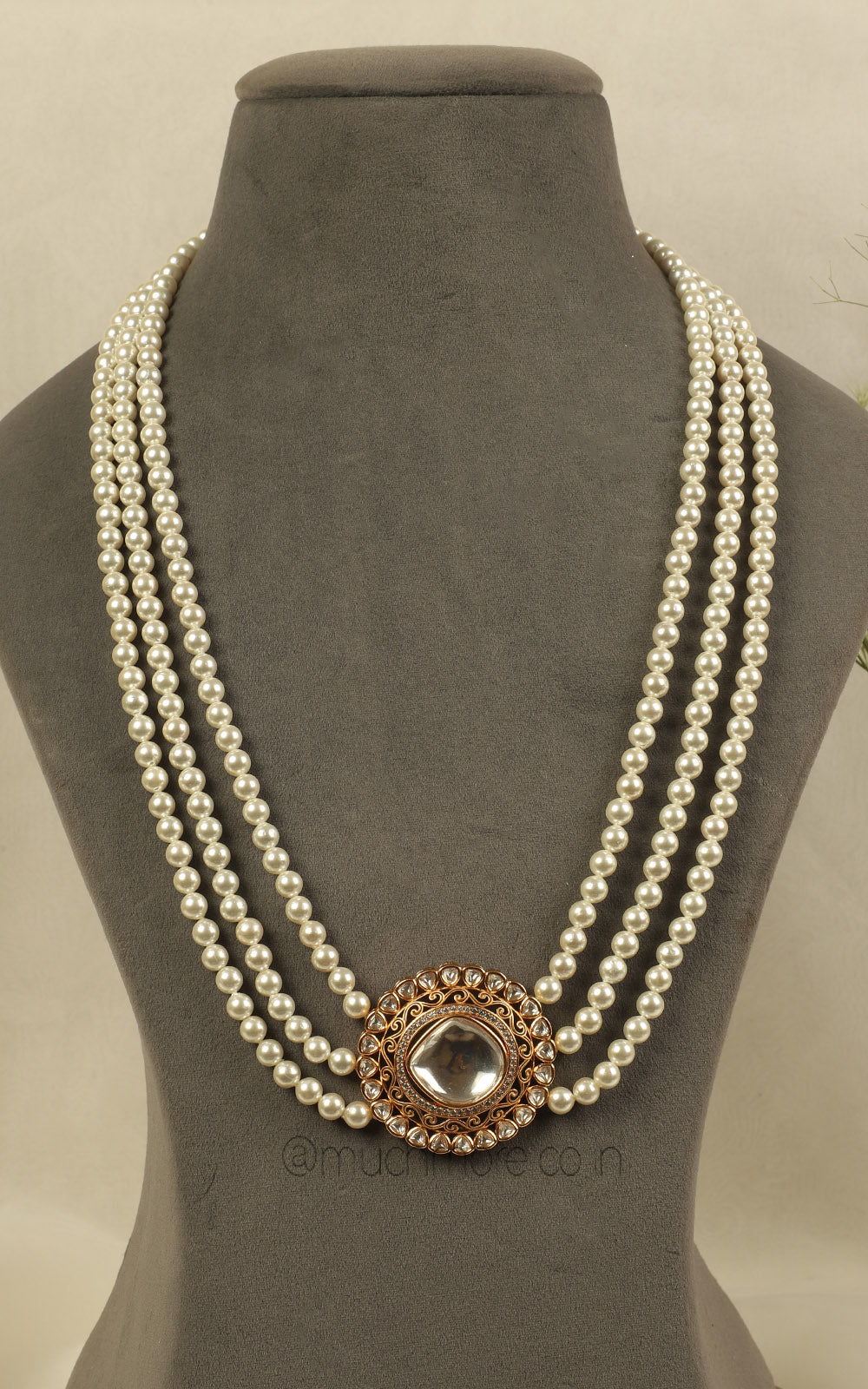 Pearl Mala With Polki Brooch In Middle Buy Online