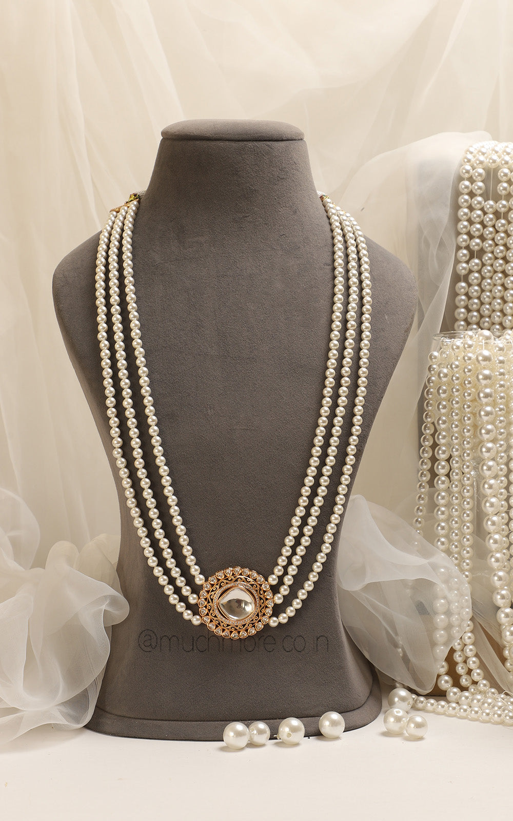 Pearl Mala With Polki Brooch In Middle Buy Online