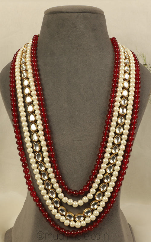 Buy Ruby With Pearl Kundan Sherwani Mala For Groom
