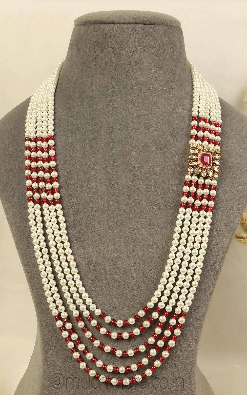Statement Kundan Brooch Ruby And Pearl Mala For Groom