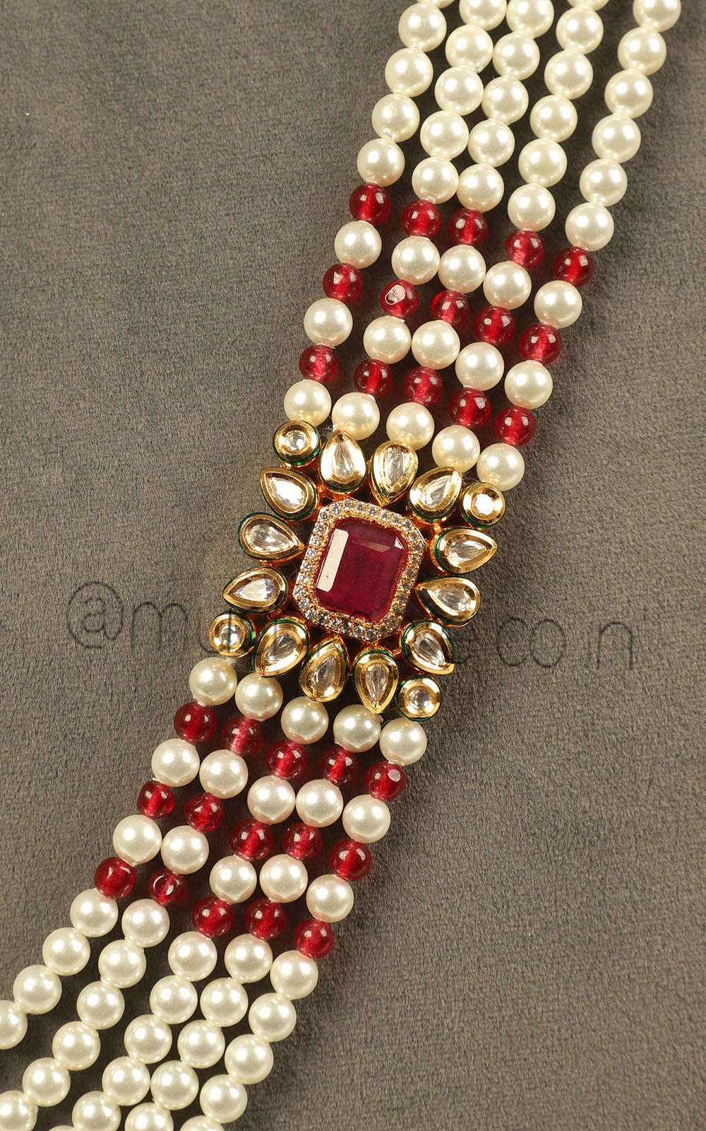 Statement Kundan Brooch Ruby And Pearl Mala For Groom