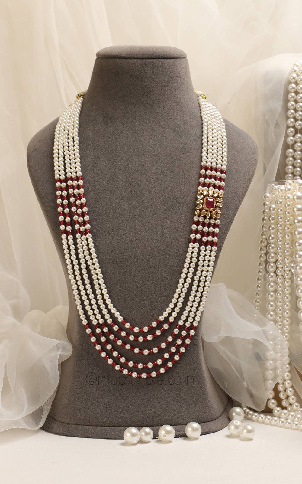 Statement Kundan Brooch Ruby And Pearl Mala For Groom