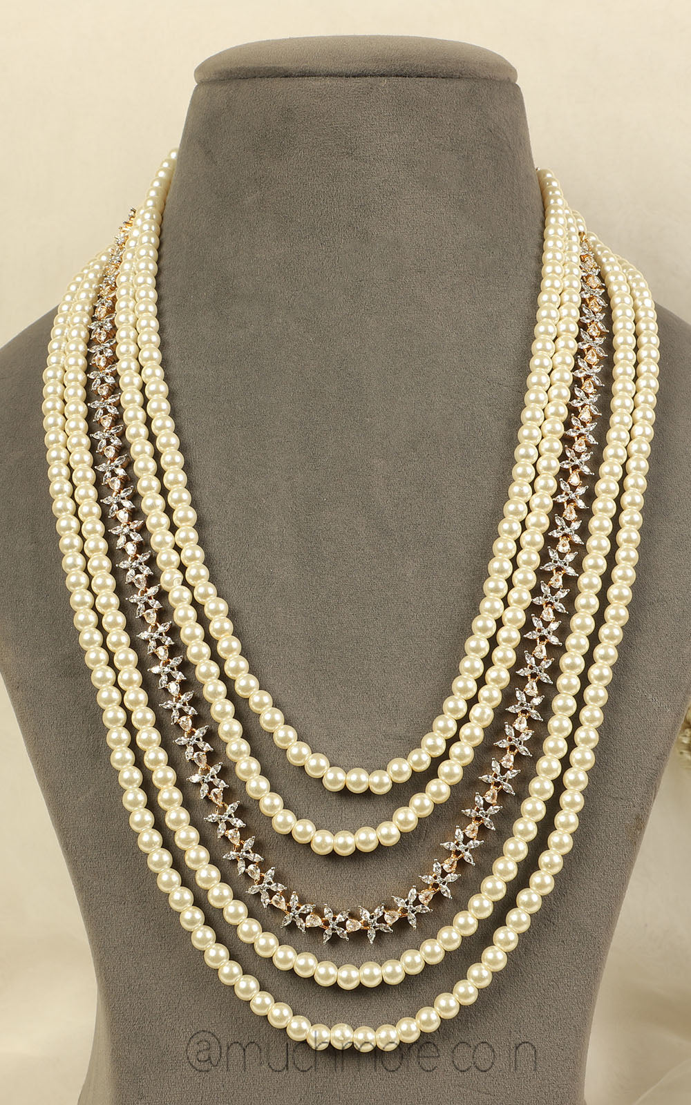 Pearl Long Sherwani Mala With Diamond Sting For Groom