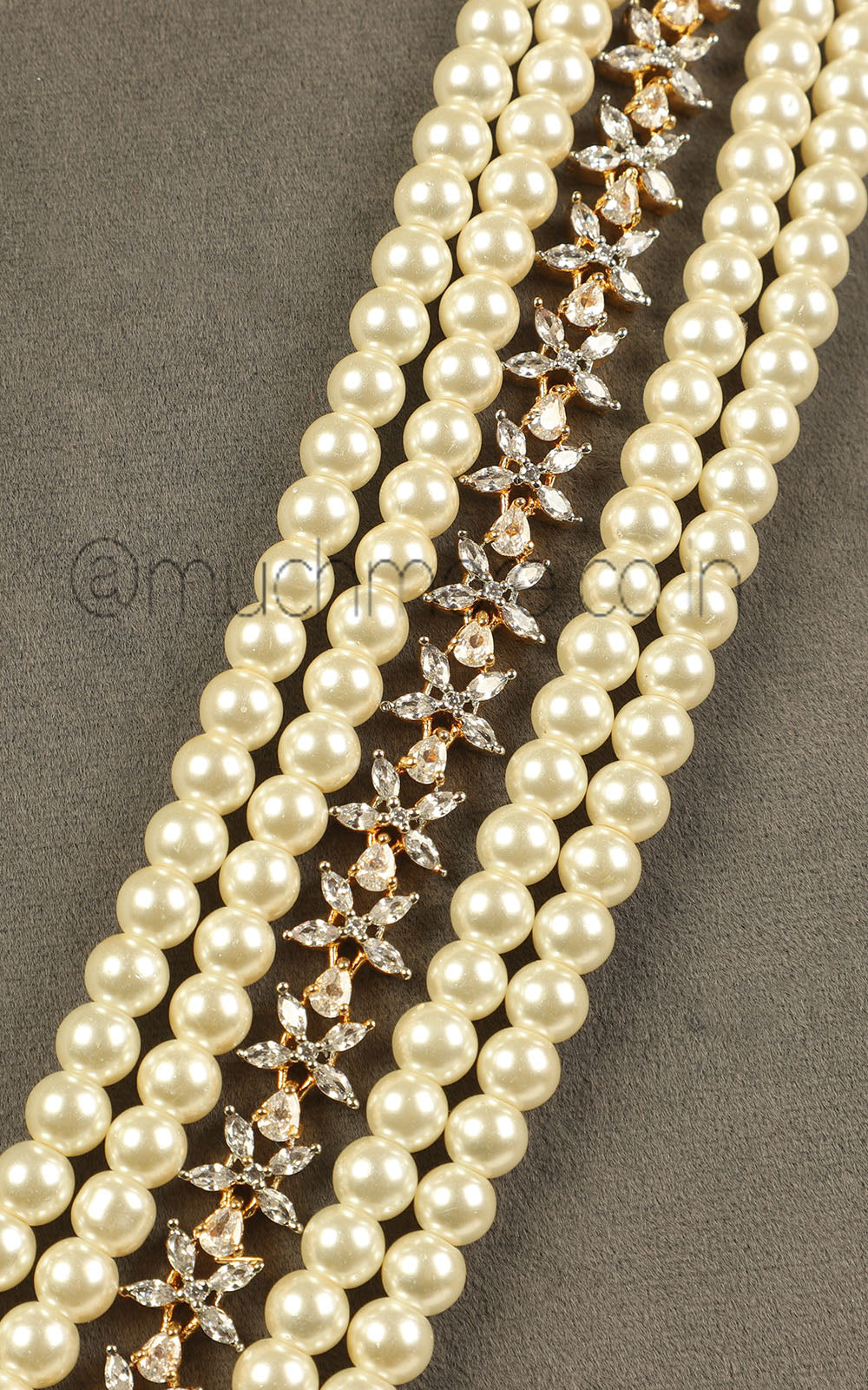 Pearl Long Sherwani Mala With Diamond Sting For Groom