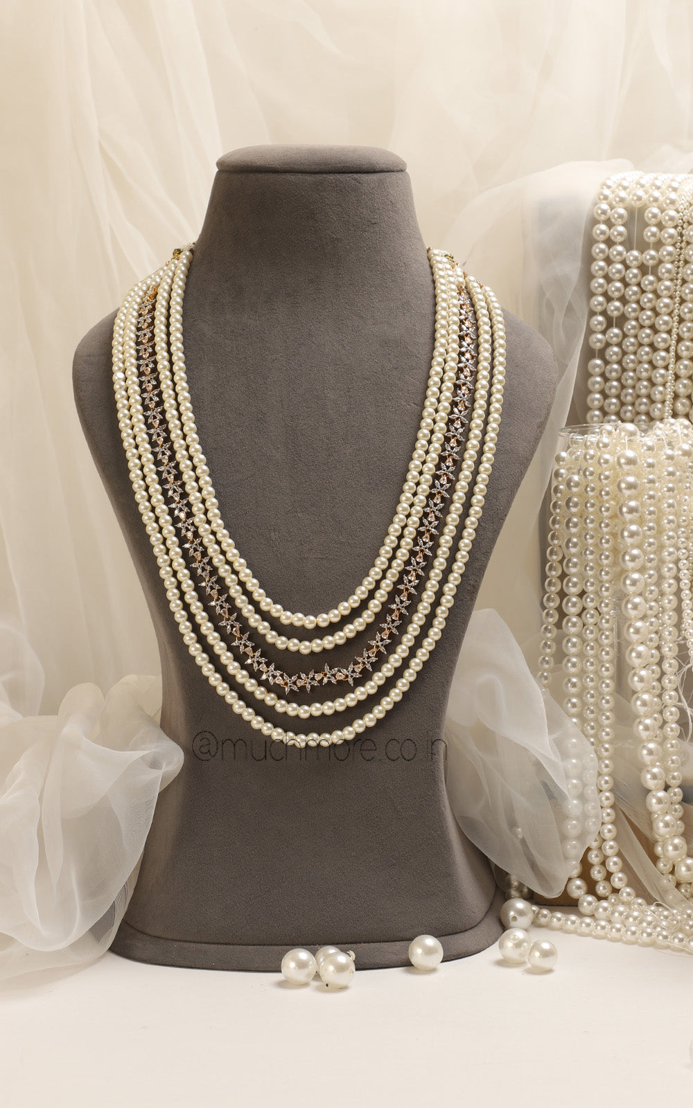 Pearl Long Sherwani Mala With Diamond Sting For Groom