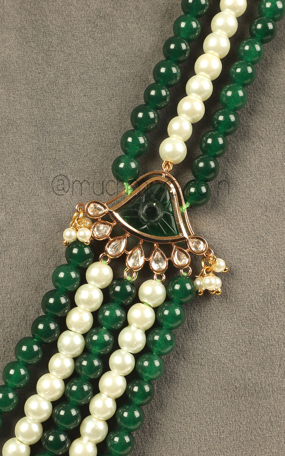 Shop Now Pearl With Emerald Beads Long Mala For Groom