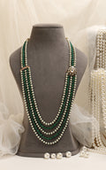 Designer And Statement Kundan With Emerald Beads Long Mala