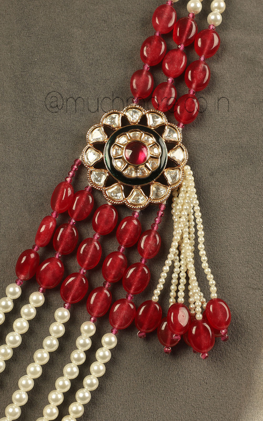 Ruby With Pearl Classic Kundan Side Brooch Groom Mala