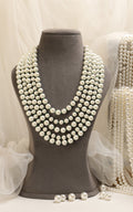 Pearl Layer Semi Long Mala With Emerald Beads Shop Online