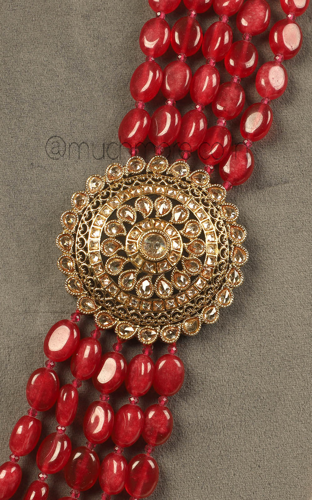 Ruby Sherwani Mala With Side Round Antique Brooch