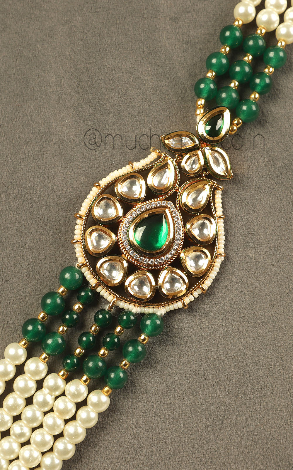 Emerald Green Pearl And Kundan Royal Mala For Groom