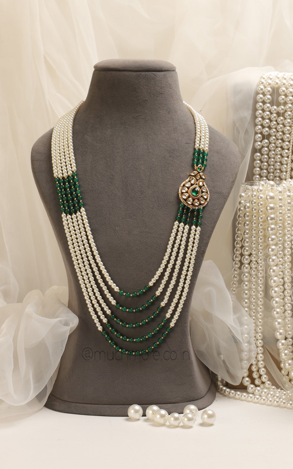 Emerald Green Pearl And Kundan Royal Mala For Groom