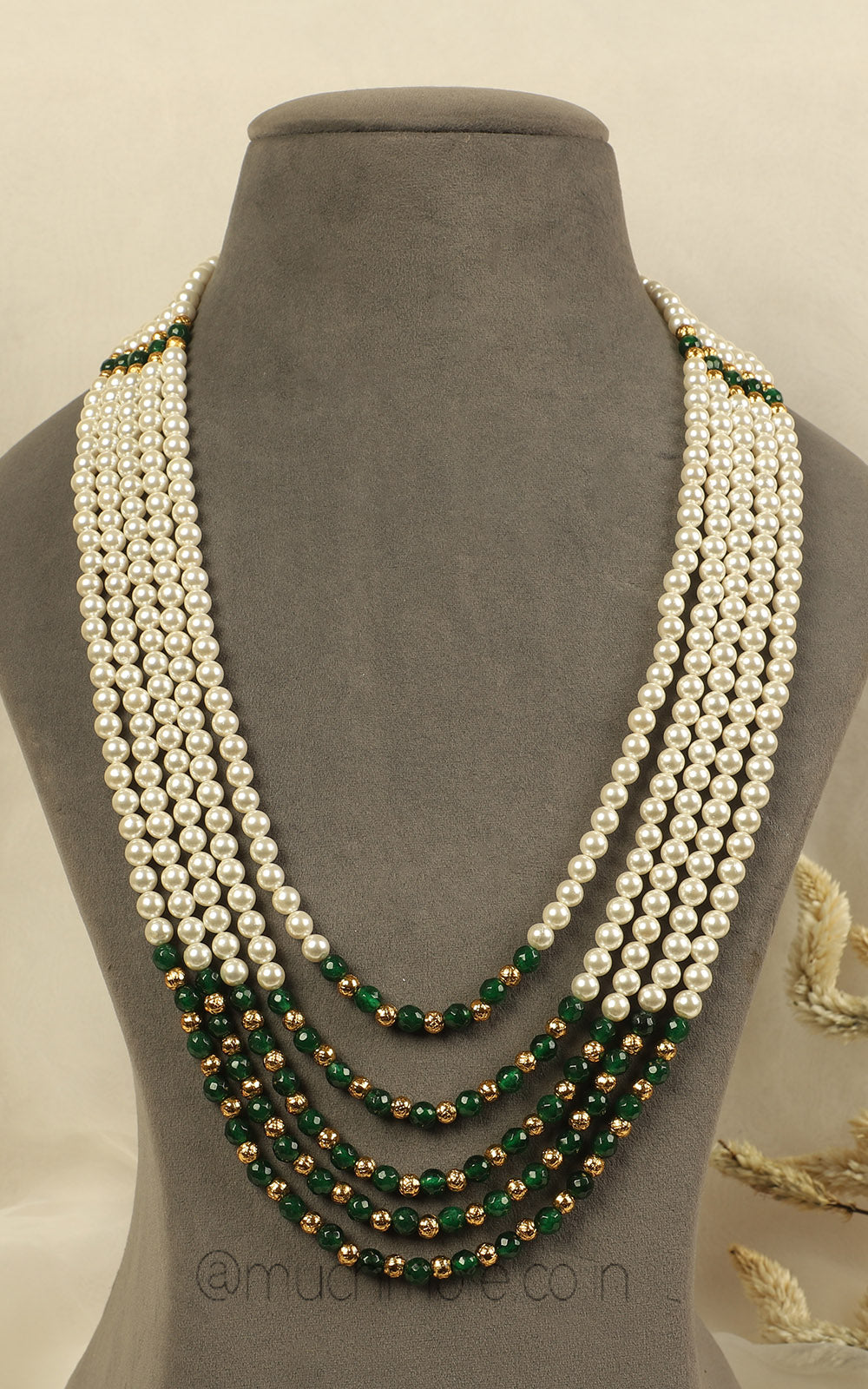 Emerald Green Sherwani Mala With Pearl For Groom