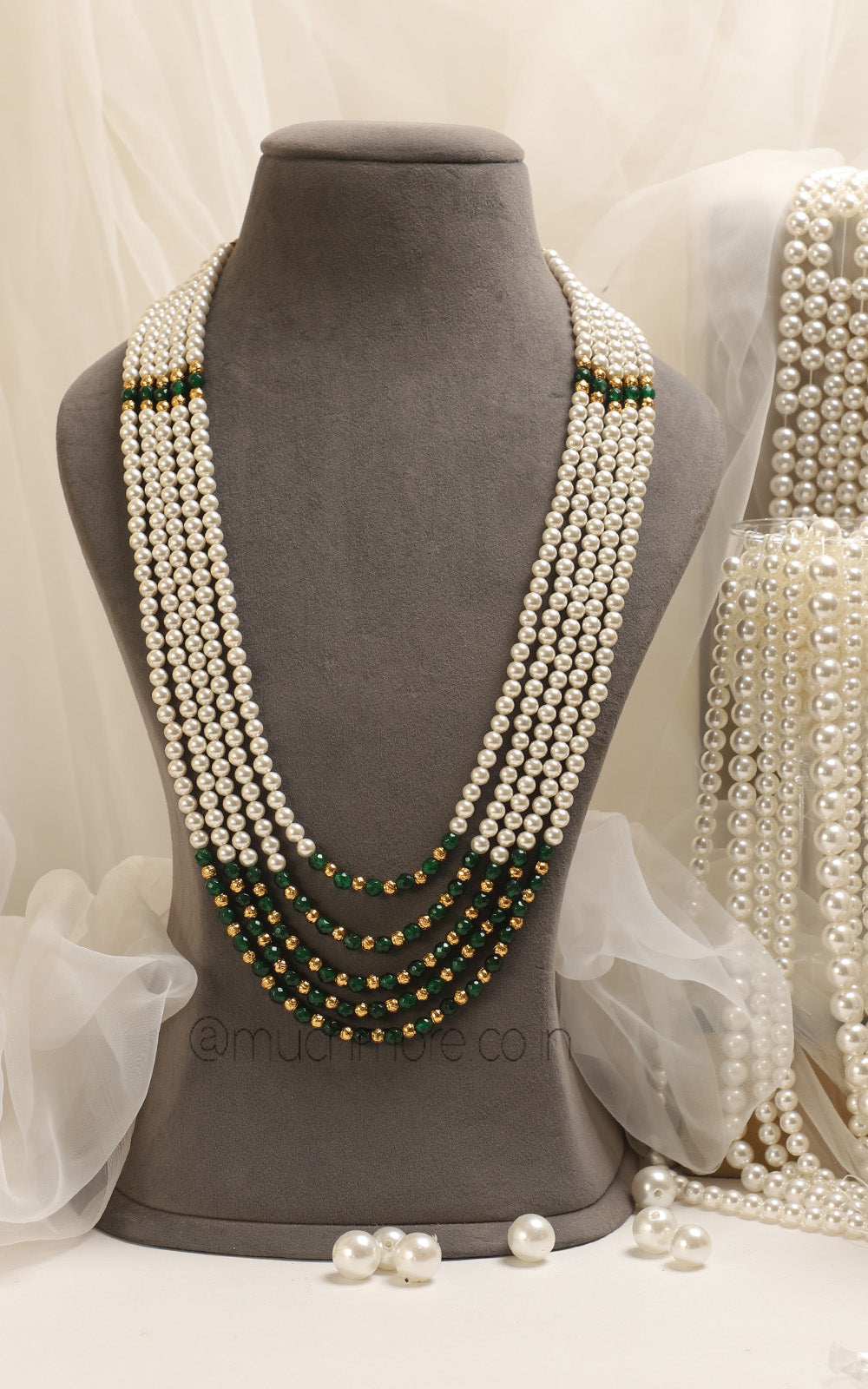 Emerald Green Sherwani Mala With Pearl For Groom