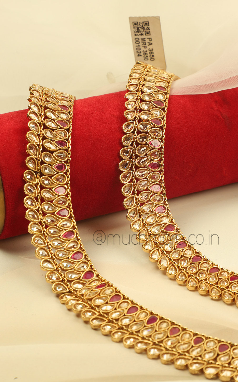 Ruby Color Antique Gold Polish Payal Anklets for Women