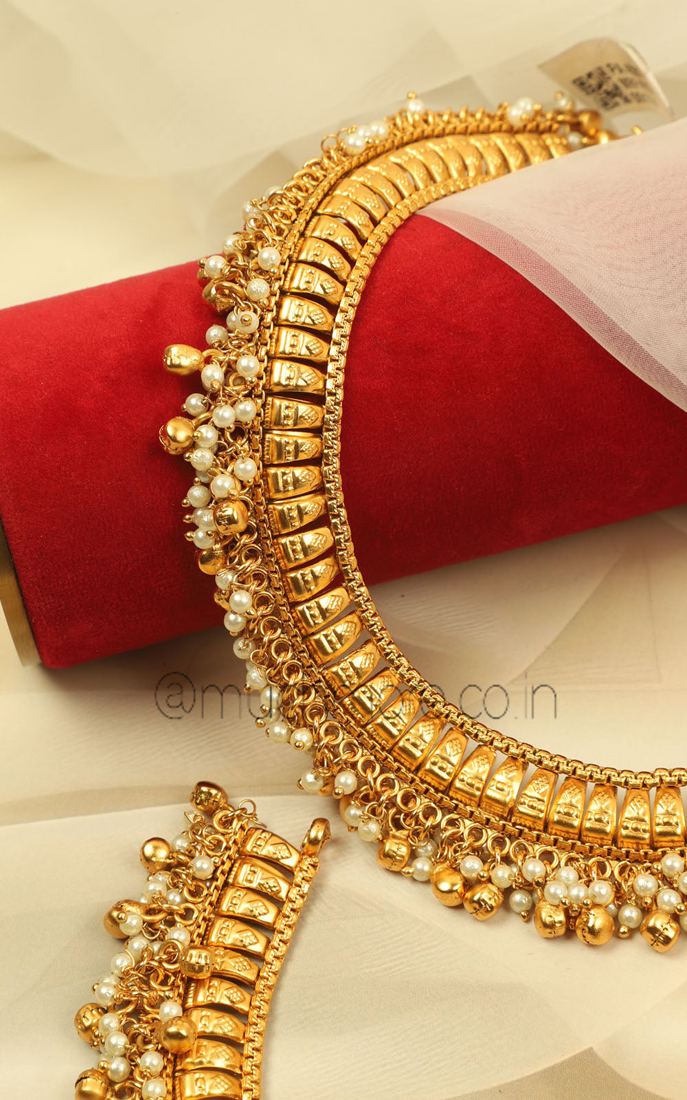 Gold Look Traditional Payal Anklet With Pearl Hangings For Bride To Be