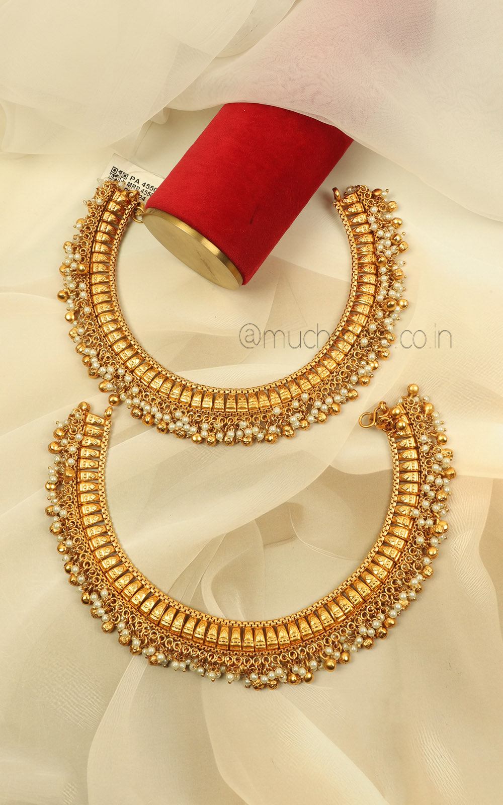 Gold Look Traditional Payal Anklet With Pearl Hangings For Bride To Be